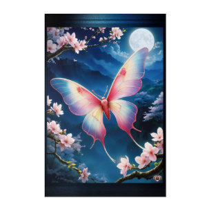 A Chinese Moon Moth Flying Amidst Cherry Blossoms Acrylic Print