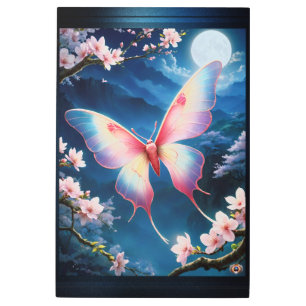 A Chinese Moon Moth Flying Amidst Cherry Blossoms Metal Print