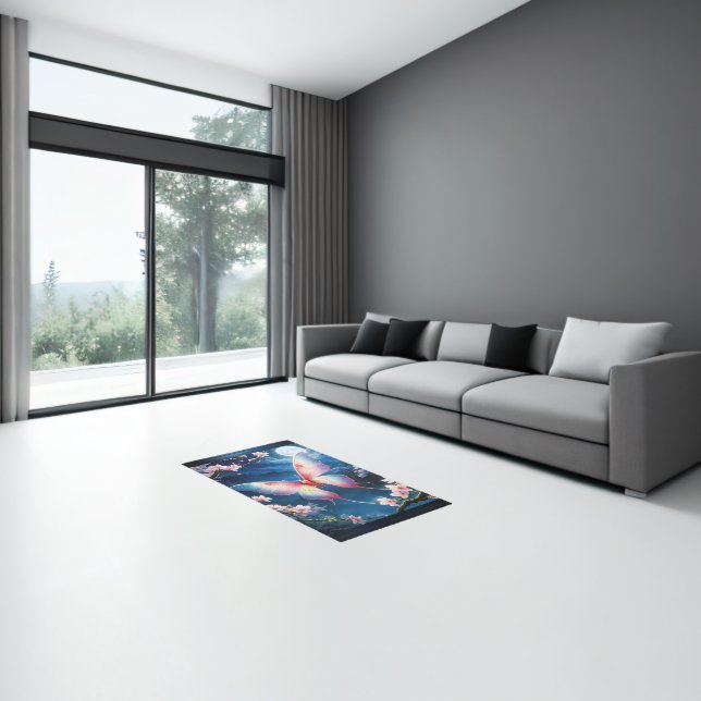 A Chinese Moon Moth Flying Amidst Cherry Blossoms Rug (Insitu (Indoor 3))