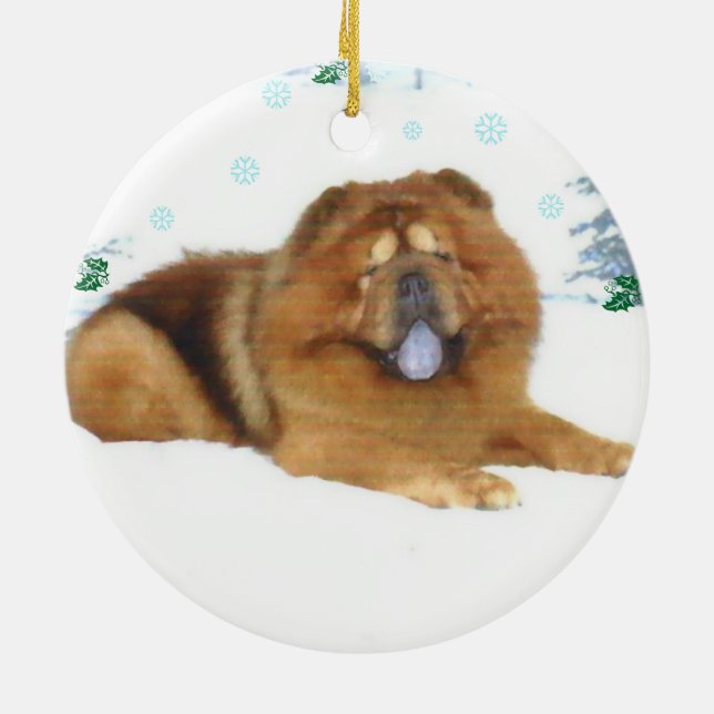 A Chow's snowy Christmas Ceramic Ornament (Back)