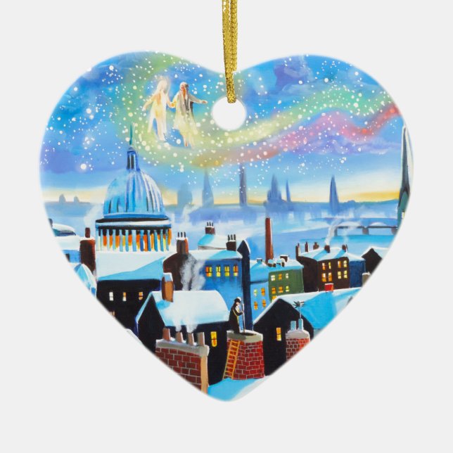 A Christmas Carol Scrooge and ghost of past Ceramic Ornament (Front)