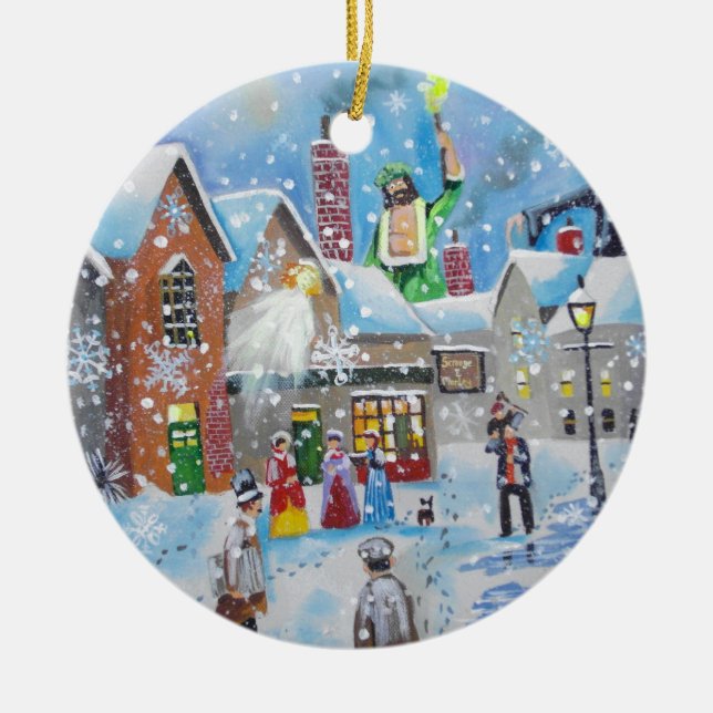 a Christmas Carol Scrooge and the three ghosts Ceramic Ornament (Front)