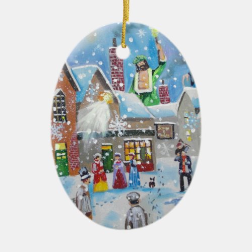 a Christmas Carol Scrooge and the three ghosts Ceramic Ornament