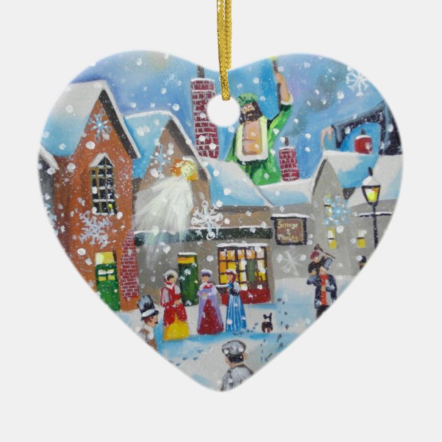 a Christmas Carol Scrooge and the three ghosts Ceramic Ornament (Front)