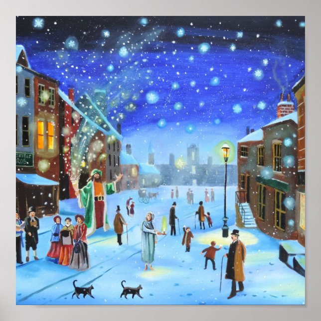 A Christmas Carol Scrooge Winter street scene Poster (Front)
