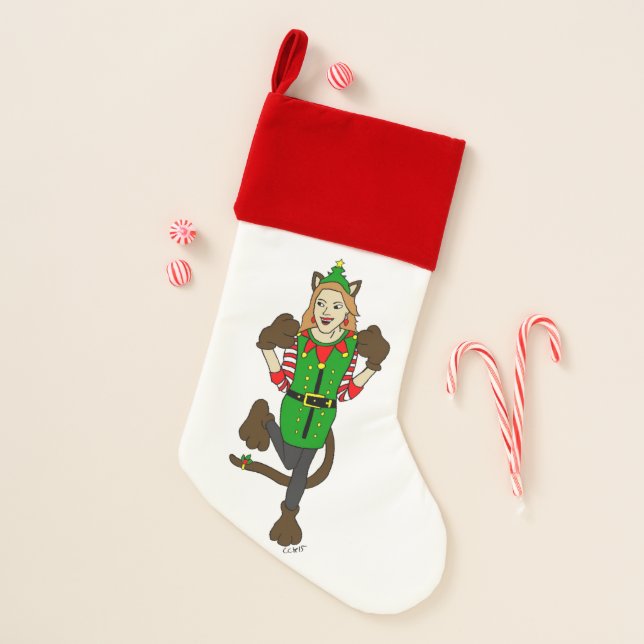 a Christmas catgirl  Button Stocking (Front)