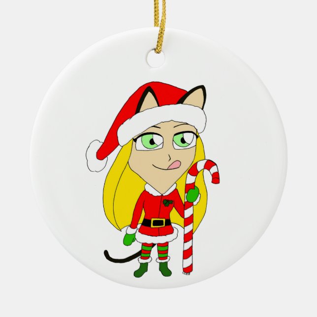 a Christmas chibi catgirl   Ceramic Ornament (Front)