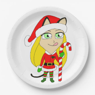 a Christmas chibi catgirl  Paper Plates