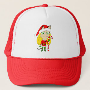 a Christmas chibi catgirl Trucker Hat