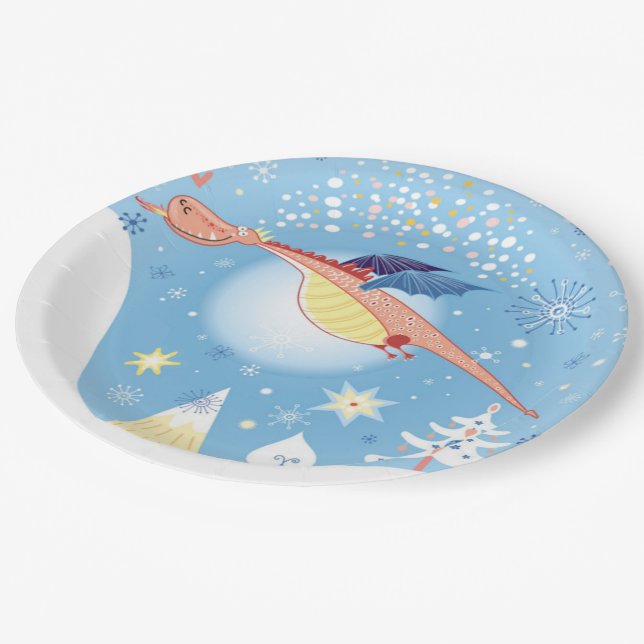 A Christmas Dragon Paper Plates (Angled)