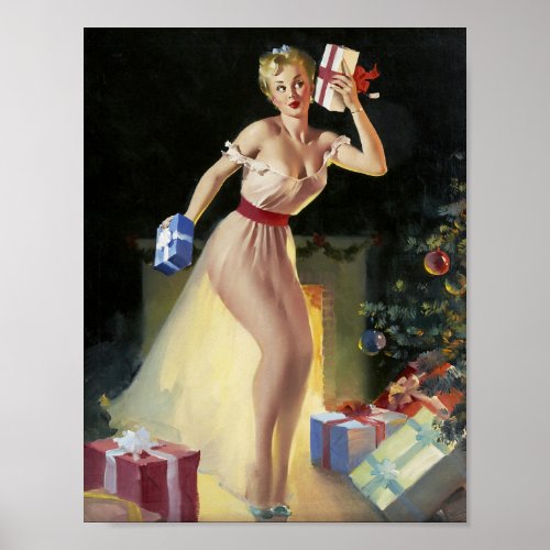 A Christmas Eve Waiting For Santa Pin Up Art Poster