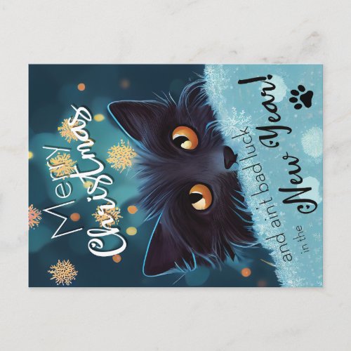 A Christmas fluffy black cat for luck Postcard