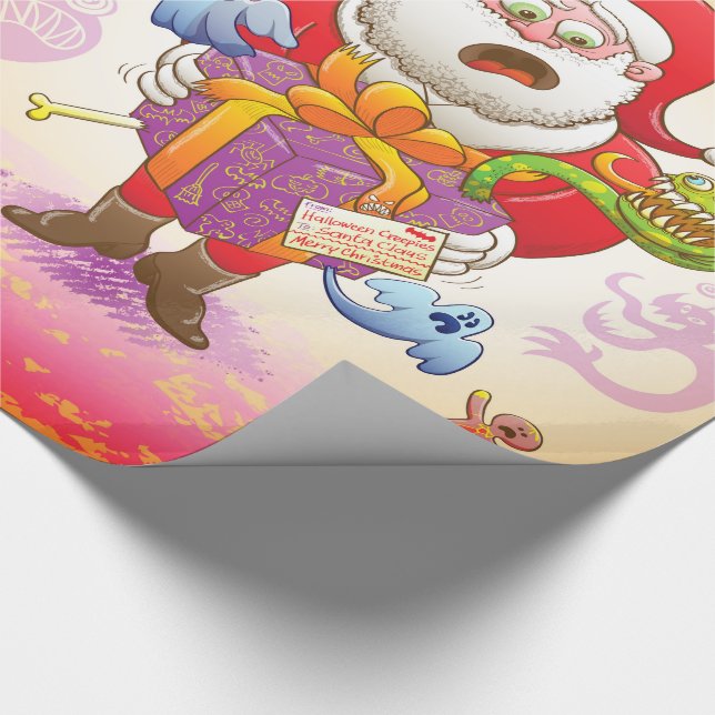 A Christmas Gift from Halloween Creepies to Santa Wrapping Paper (Corner)