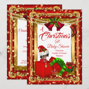 A Christmas Gift Girl Boy Baby Shower Red Gold AA Invitation