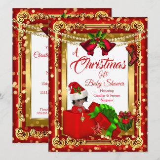 A Christmas Gift Girl Boy Baby Shower Red Gold AA Invitation