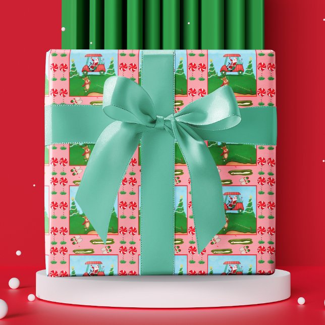 A Christmas Golf Outing With Santa And Reindeer  Wrapping Paper Sheets (Fore the holidays, tee up festive cheer with Christmas Golf Wrapping!)
