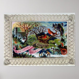 A Christmas Greeting, Victorian postcard Poster