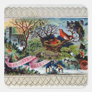 A Christmas Greeting, Victorian postcard Square Sticker