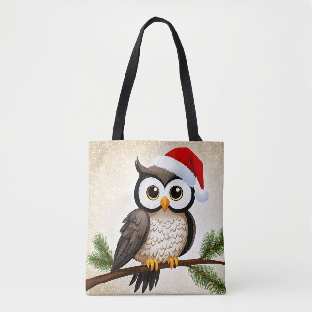 A Christmas Owl on a Gold Background Tote Bag (Front)
