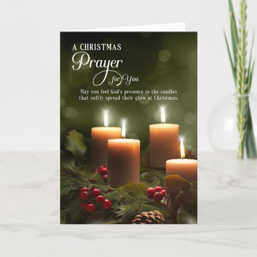 A Christmas Prayer Christian Glowing Candles Pines Holiday Card