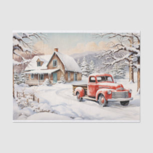 A Christmas Scene Complete with Red Truck Tissue Paper