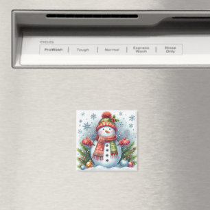 A Christmas Snowman on a Cold and Snowy Magnet