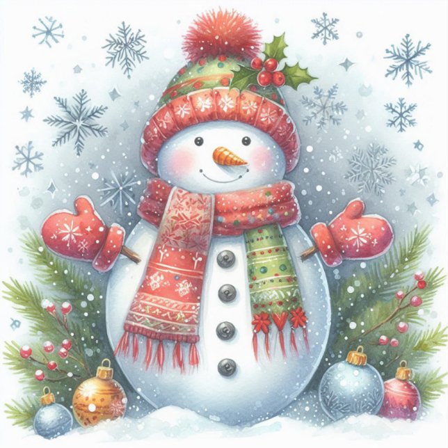 A Christmas Snowman on a Cold and Snowy Sticker (Front)