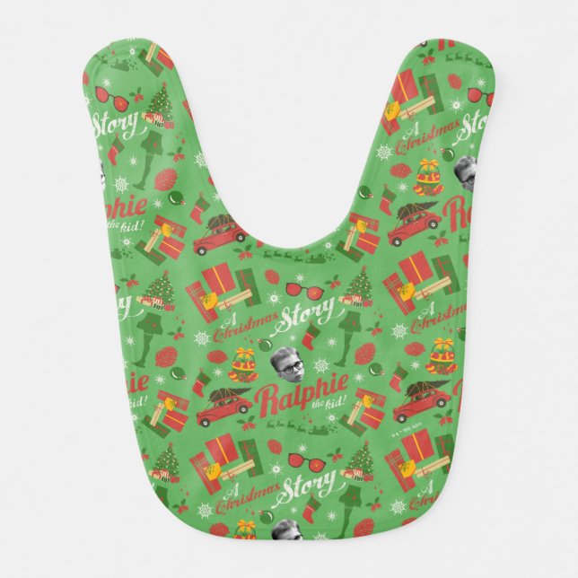 A Christmas Story Green Icon Pattern Baby Bib (Front)