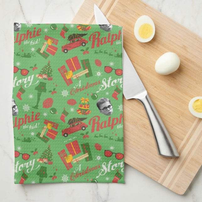 A Christmas Story Green Icon Pattern Kitchen Towel (Quarter Fold)