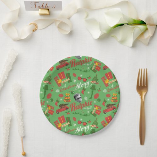 A Christmas Story Green Icon Pattern Paper Plates