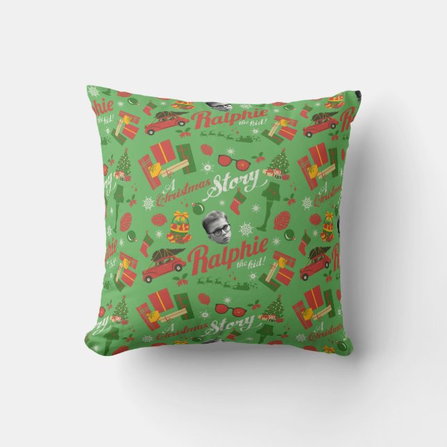 A Christmas Story Green Icon Pattern Throw Pillow (Front)