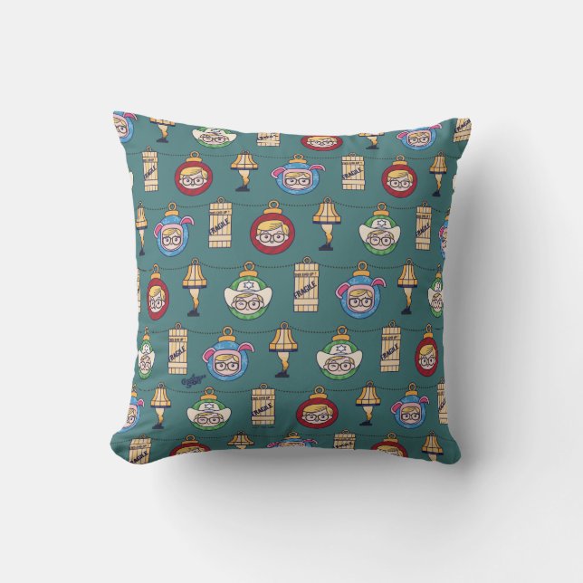 A Christmas Story | Ralphie and Ornaments Pattern Throw Pillow (Front)