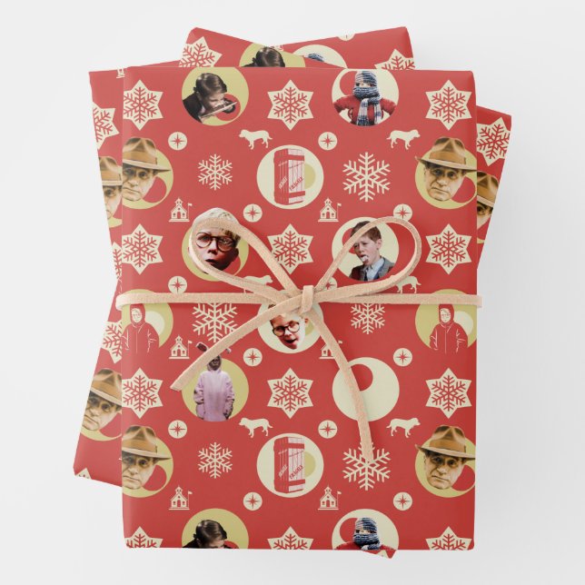 A Christmas Story Retro Snowflake Pattern Wrapping Paper Sheets (In situ)