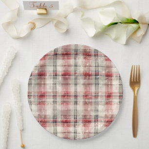 A Christmas Tartan Floral Design Series #15 Paper Plates