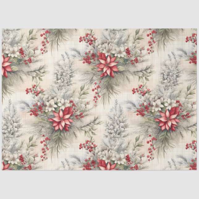 A Christmas Tartan Floral Design Series #6 Tissue Paper (Front)