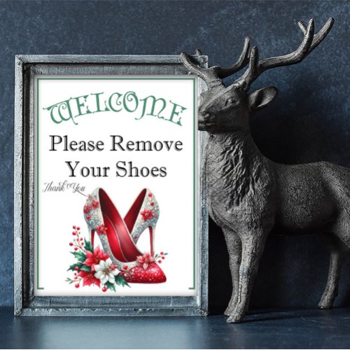 A Christmas Themed Please Remove Shoes Sign