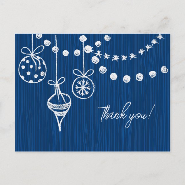 A Christmas Wedding White Chalk Designs On Blue  Postcard (Front)