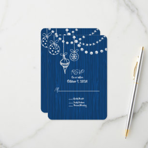 A Christmas Wedding White Chalk Designs On Blue RSVP Card