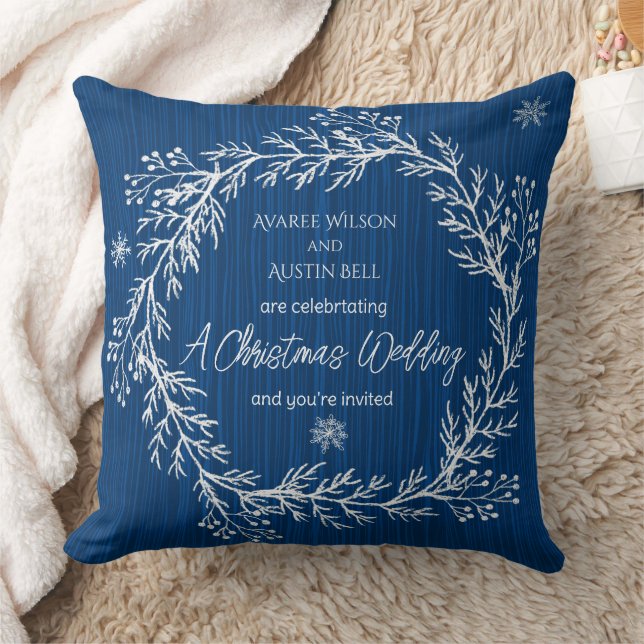 A Christmas Wedding White Chalk Designs On Blue  Throw Pillow (Blanket)