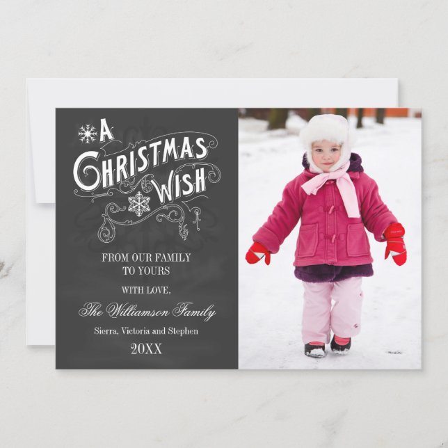 A Christmas Wish Chalkboard Holiday Photo Card (Front)