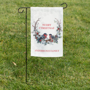A Christmas Wreath with Birds Garden Flag