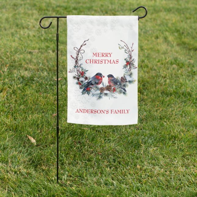 A Christmas Wreath with Birds Garden Flag (In SItu)