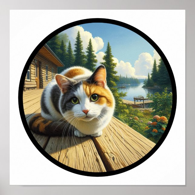 A circular 3D image of a beautiful Calico cat  Poster (Front)