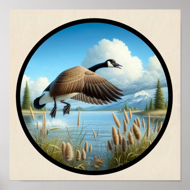 A Circular 3D Image of a Beautiful Canada Goose Poster (Front)