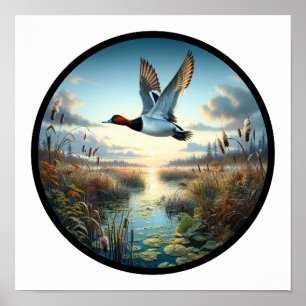 A Circular 3D Image of a Beautiful Canvasback Duck Poster