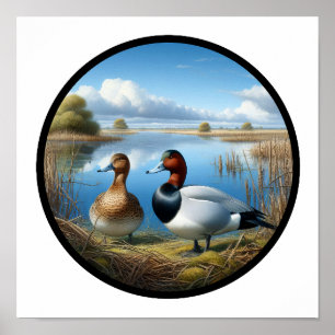 A Circular 3D Image of a Beautiful Canvasback Duck Poster