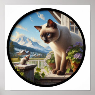A Circular 3D Image of a Beautiful Siamese Cat  Poster