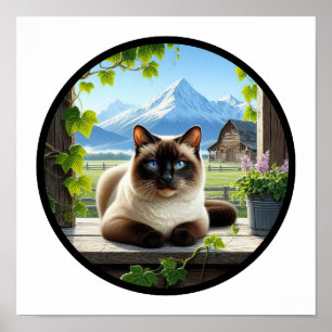 A Circular 3D Image of a Beautiful Siamese Cat Poster