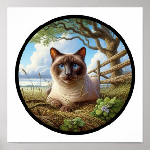 A Circular 3D Image of a Beautiful Siamese Cat Poster