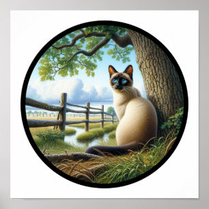 A Circular 3D Image of a Beautiful Siamese Cat  Poster
